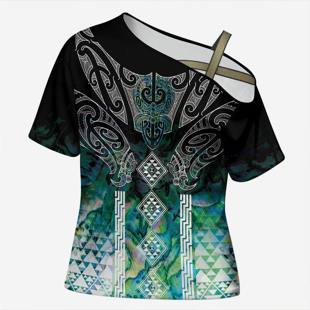 Aotearoa Maori Iwi Heritage Cross Shoulder Shirt Ngati Kahungunu Paua Shell Turquoise