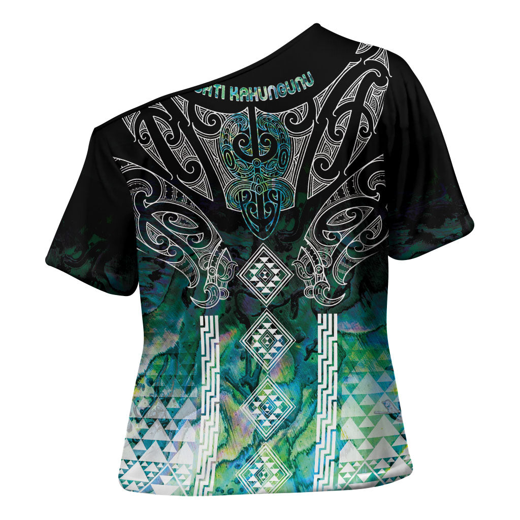 Aotearoa Maori Iwi Heritage Cross Shoulder Shirt Ngati Kahungunu Paua Shell Turquoise