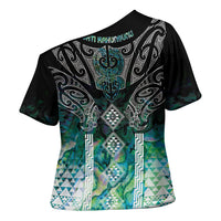 Aotearoa Maori Iwi Heritage Cross Shoulder Shirt Ngati Kahungunu Paua Shell Turquoise