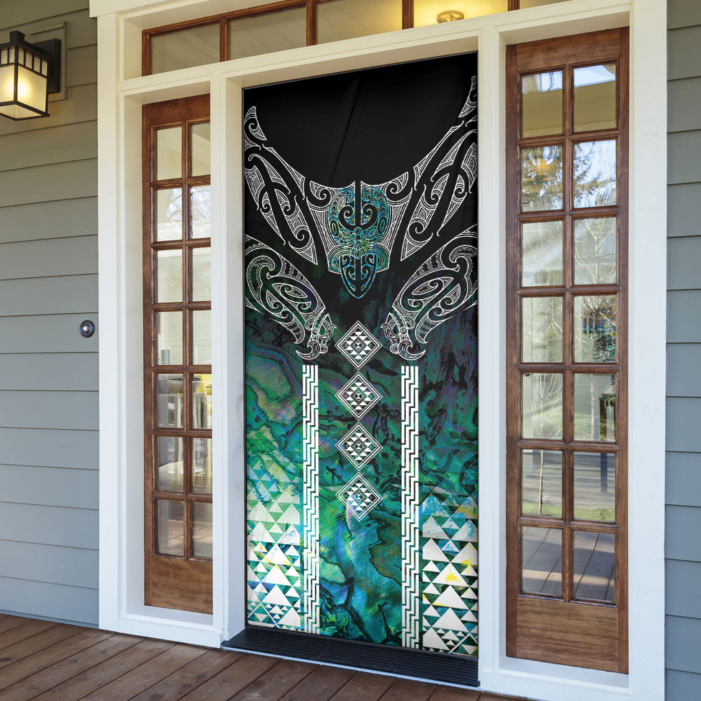 Aotearoa Maori Iwi Heritage Door Cover Ngati Kahungunu Paua Shell Turquoise