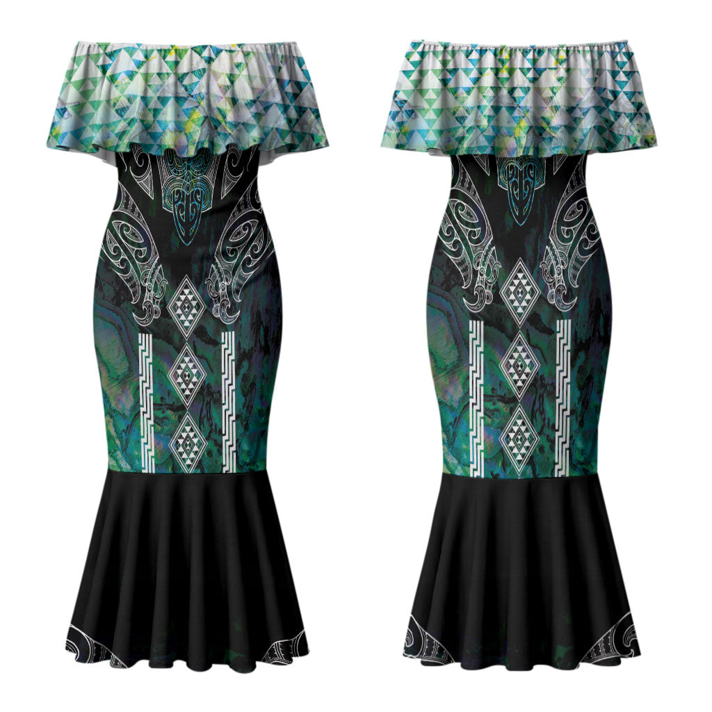 Aotearoa Maori Iwi Heritage Family Matching Mermaid Dress and Hawaiian Shirt Ngati Kahungunu Paua Shell Turquoise
