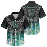 Aotearoa Maori Iwi Heritage Family Matching Off The Shoulder Long Sleeve Dress and Hawaiian Shirt Ngati Kahungunu Paua Shell Turquoise
