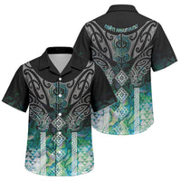 Aotearoa Maori Iwi Heritage Family Matching Off Shoulder Short Dress and Hawaiian Shirt Ngati Kahungunu Paua Shell Turquoise