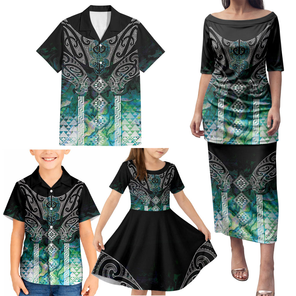 Aotearoa Maori Iwi Heritage Family Matching Puletasi and Hawaiian Shirt Ngati Kahungunu Paua Shell Turquoise LT7 - Polynesian Pride