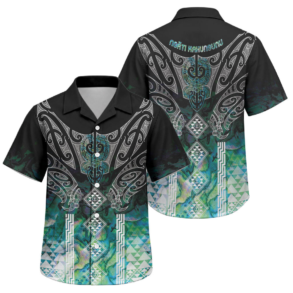 Aotearoa Maori Iwi Heritage Family Matching Short Sleeve Bodycon Dress and Hawaiian Shirt Ngati Kahungunu Paua Shell Turquoise