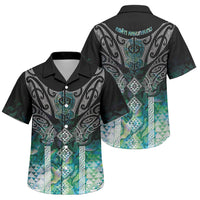 Aotearoa Maori Iwi Heritage Family Matching Short Sleeve Bodycon Dress and Hawaiian Shirt Ngati Kahungunu Paua Shell Turquoise