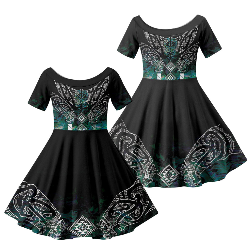 Aotearoa Maori Iwi Heritage Family Matching Summer Maxi Dress and Hawaiian Shirt Ngati Kahungunu Paua Shell Turquoise