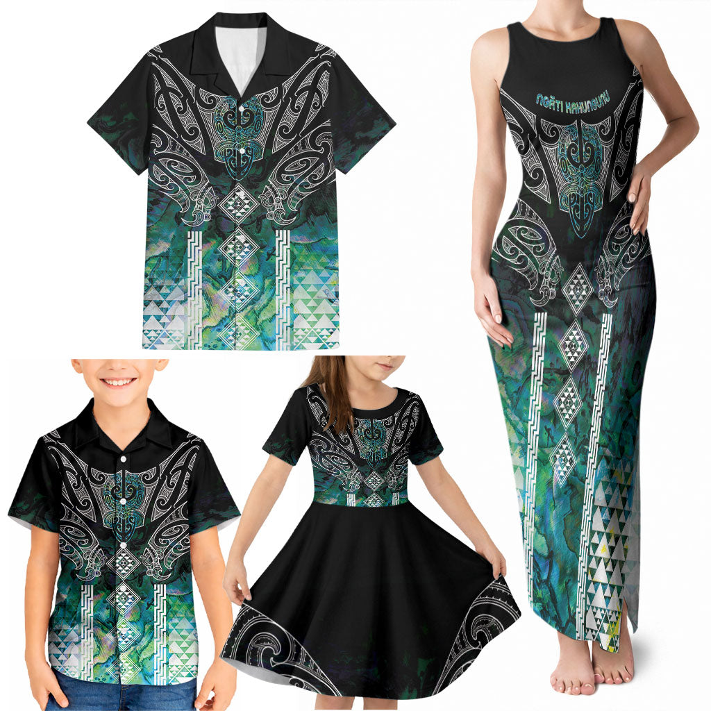Aotearoa Maori Iwi Heritage Family Matching Tank Maxi Dress and Hawaiian Shirt Ngati Kahungunu Paua Shell Turquoise LT7 - Polynesian Pride