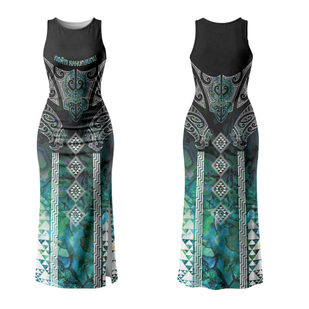 Aotearoa Maori Iwi Heritage Family Matching Tank Maxi Dress and Hawaiian Shirt Ngati Kahungunu Paua Shell Turquoise