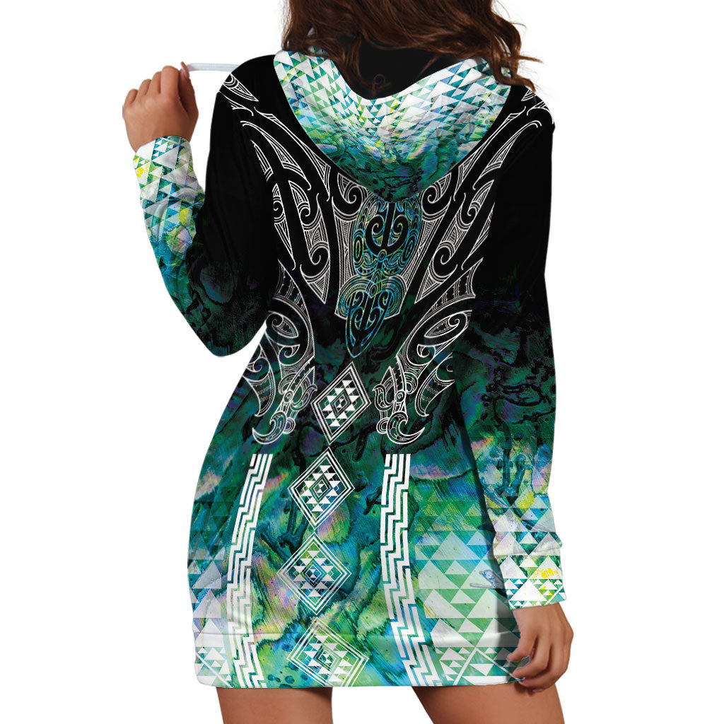 Aotearoa Maori Iwi Heritage Hoodie Dress Ngati Kahungunu Paua Shell Turquoise