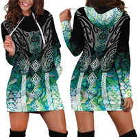 Aotearoa Maori Iwi Heritage Hoodie Dress Ngati Kahungunu Paua Shell Turquoise