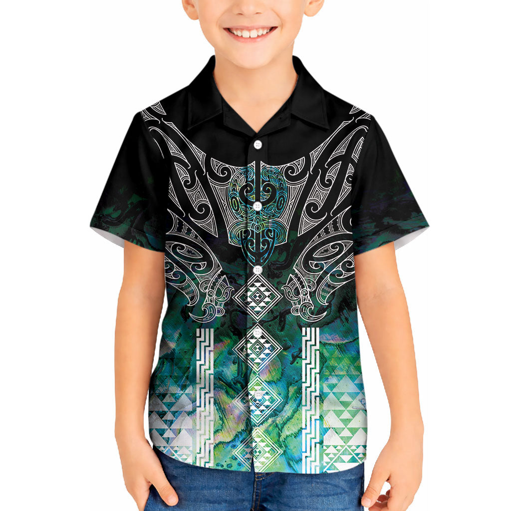 Aotearoa Maori Iwi Heritage Kid Hawaiian Shirt Ngati Kahungunu Paua Shell Turquoise
