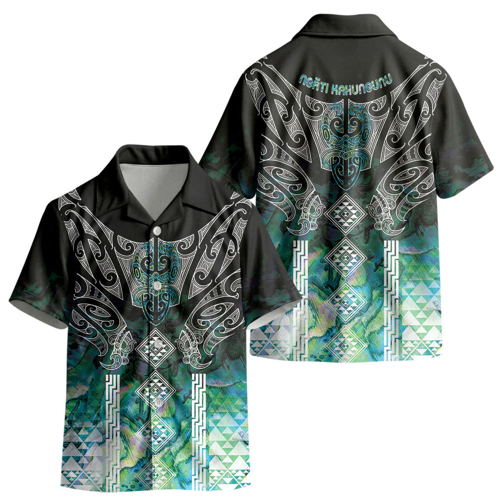 Aotearoa Maori Iwi Heritage Kid Hawaiian Shirt Ngati Kahungunu Paua Shell Turquoise