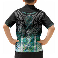 Aotearoa Maori Iwi Heritage Kid Hawaiian Shirt Ngati Kahungunu Paua Shell Turquoise