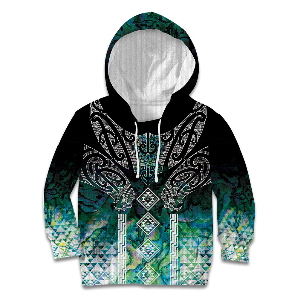 Aotearoa Maori Iwi Heritage Kid Hoodie Ngati Kahungunu Paua Shell Turquoise