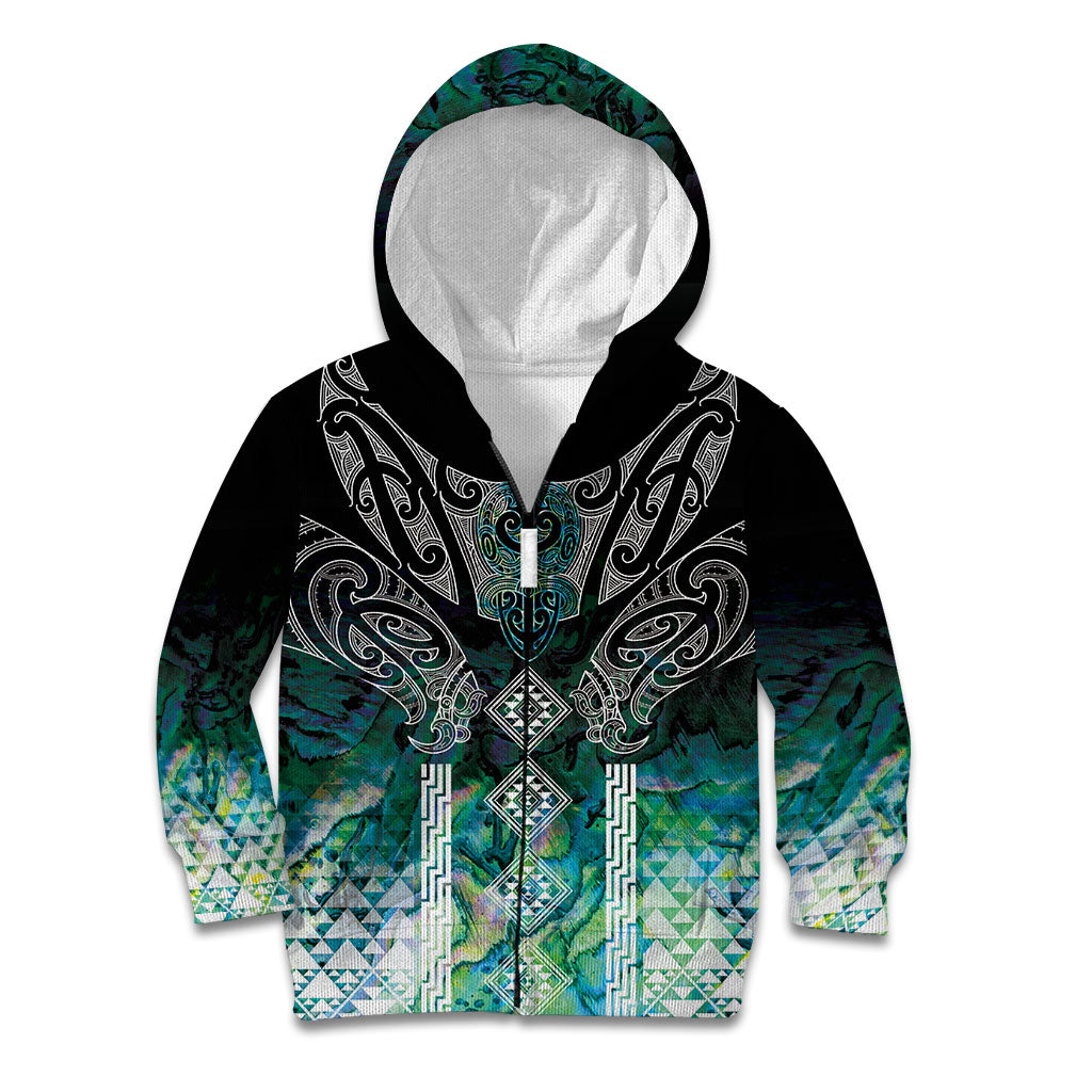 Aotearoa Maori Iwi Heritage Kid Hoodie Ngati Kahungunu Paua Shell Turquoise