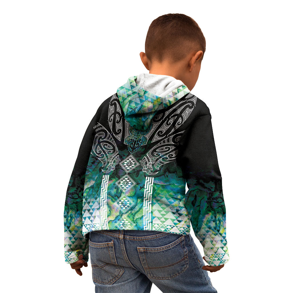 Aotearoa Maori Iwi Heritage Kid Hoodie Ngati Kahungunu Paua Shell Turquoise