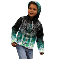 Aotearoa Maori Iwi Heritage Kid Hoodie Ngati Kahungunu Paua Shell Turquoise
