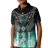 Aotearoa Maori Iwi Heritage Kid Polo Shirt Ngati Kahungunu Paua Shell Turquoise