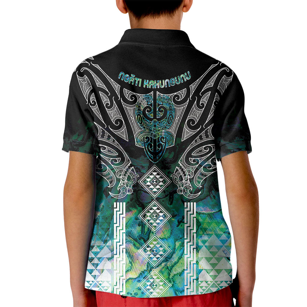 Aotearoa Maori Iwi Heritage Kid Polo Shirt Ngati Kahungunu Paua Shell Turquoise