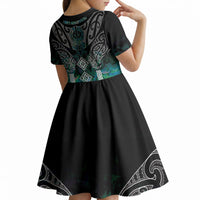 Aotearoa Maori Iwi Heritage Kid Short Sleeve Dress Ngati Kahungunu Paua Shell Turquoise