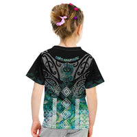 Aotearoa Maori Iwi Heritage Kid T Shirt Ngati Kahungunu Paua Shell Turquoise