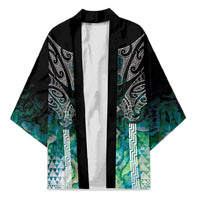 Aotearoa Maori Iwi Heritage Kimono Ngati Kahungunu Paua Shell Turquoise