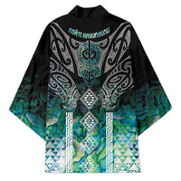 Aotearoa Maori Iwi Heritage Kimono Ngati Kahungunu Paua Shell Turquoise