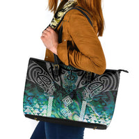 Aotearoa Maori Iwi Heritage Leather Tote Bag Ngati Kahungunu Paua Shell Turquoise
