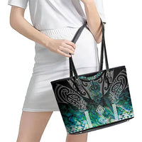 Aotearoa Maori Iwi Heritage Leather Tote Bag Ngati Kahungunu Paua Shell Turquoise