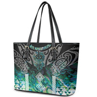 Aotearoa Maori Iwi Heritage Leather Tote Bag Ngati Kahungunu Paua Shell Turquoise
