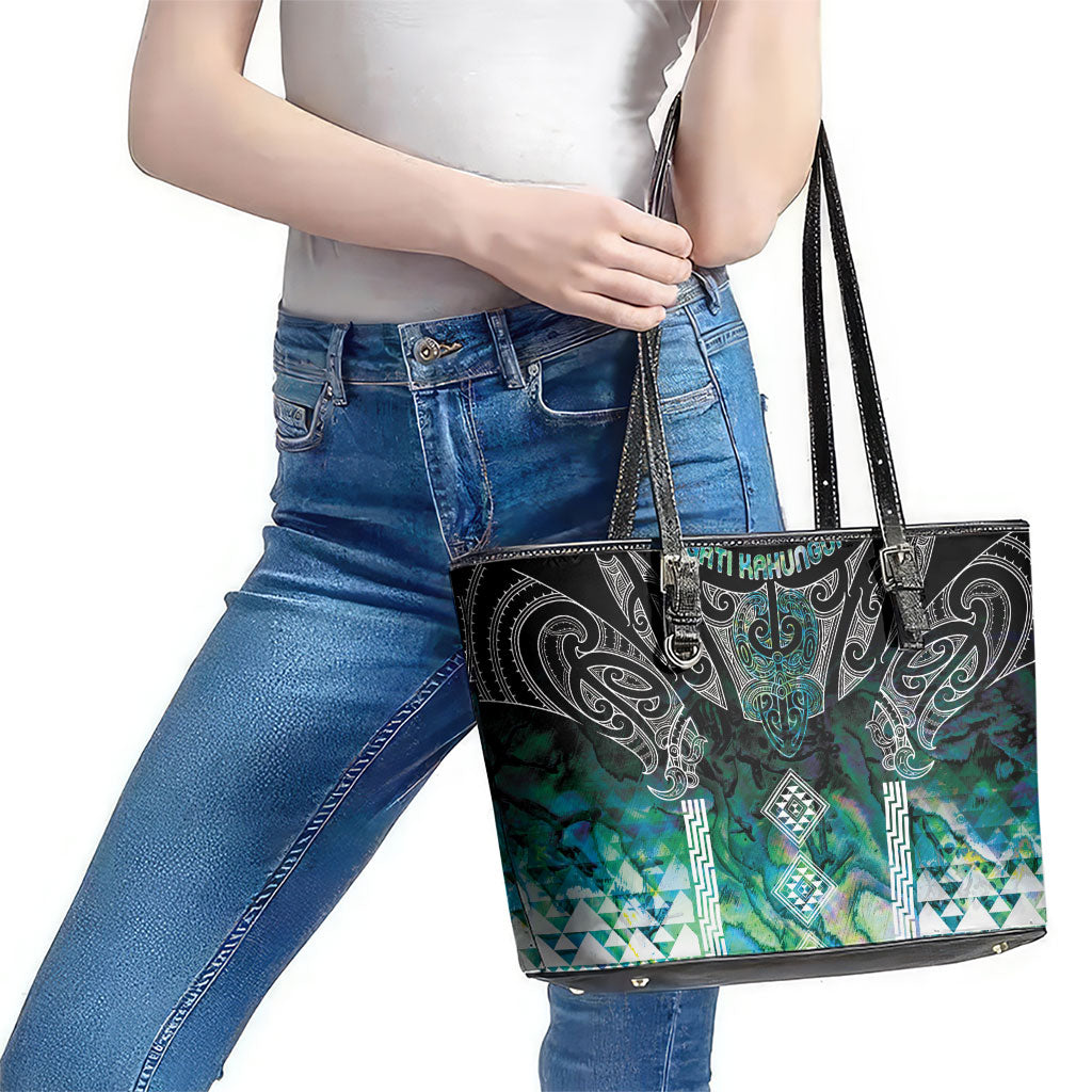 Aotearoa Maori Iwi Heritage Leather Tote Bag Ngati Kahungunu Paua Shell Turquoise
