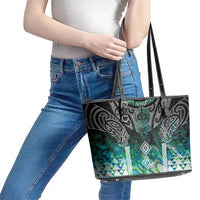 Aotearoa Maori Iwi Heritage Leather Tote Bag Ngati Kahungunu Paua Shell Turquoise