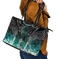 Aotearoa Maori Iwi Heritage Leather Tote Bag Ngati Kahungunu Paua Shell Turquoise