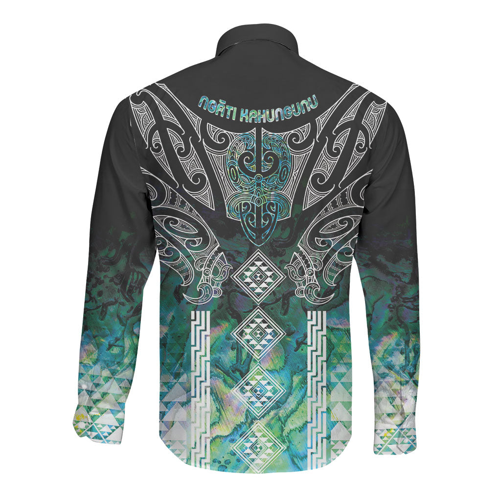 Aotearoa Maori Iwi Heritage Long Sleeve Button Shirt Ngati Kahungunu Paua Shell Turquoise