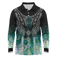 Aotearoa Maori Iwi Heritage Long Sleeve Polo Shirt Ngati Kahungunu Paua Shell Turquoise