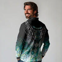 Aotearoa Maori Iwi Heritage Long Sleeve Polo Shirt Ngati Kahungunu Paua Shell Turquoise