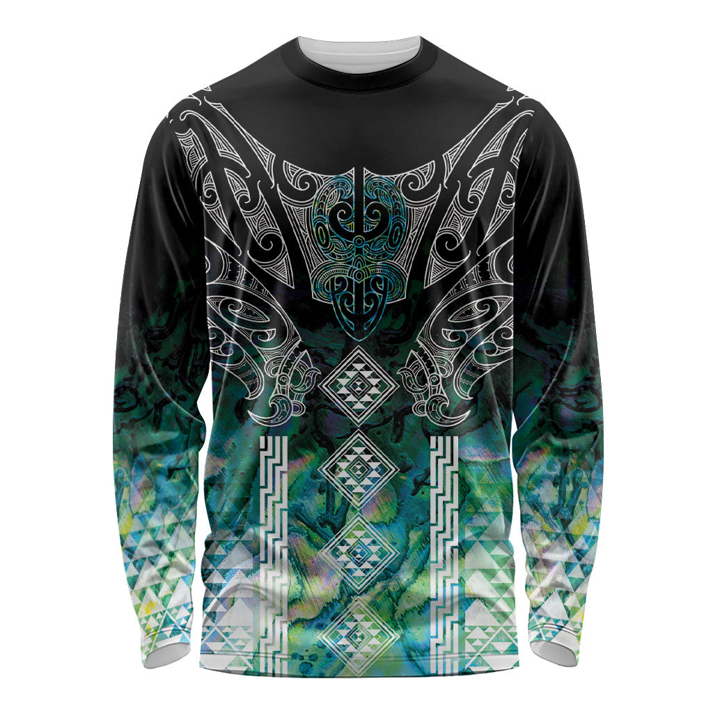 Aotearoa Maori Iwi Heritage Long Sleeve Shirt Ngati Kahungunu Paua Shell Turquoise