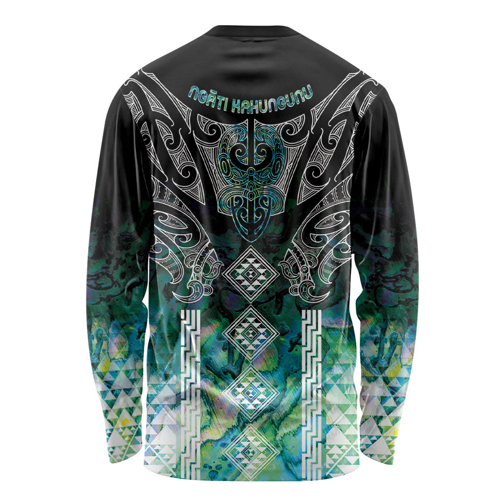 Aotearoa Maori Iwi Heritage Long Sleeve Shirt Ngati Kahungunu Paua Shell Turquoise