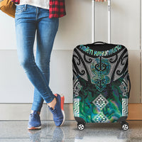 Aotearoa Maori Iwi Heritage Luggage Cover Ngati Kahungunu Paua Shell Turquoise