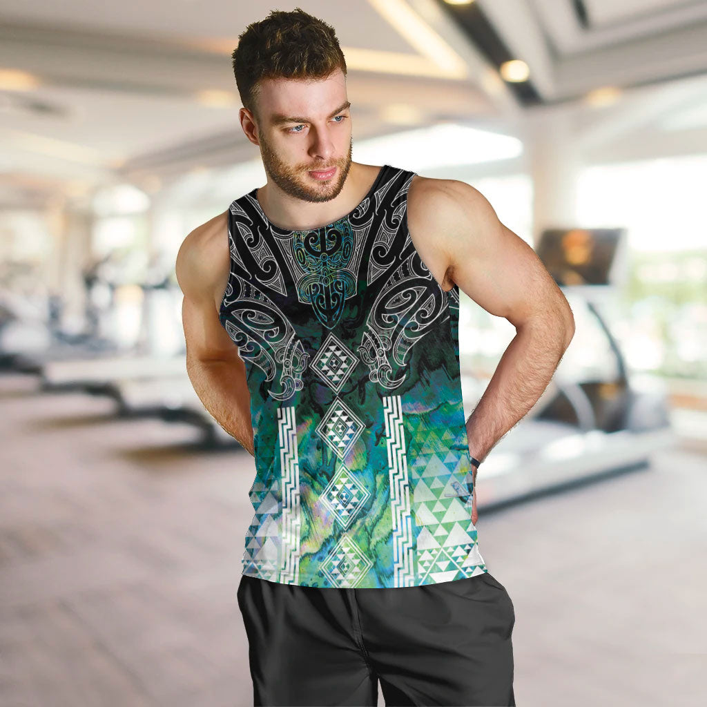 Aotearoa Maori Iwi Heritage Men Tank Top Ngati Kahungunu Paua Shell Turquoise