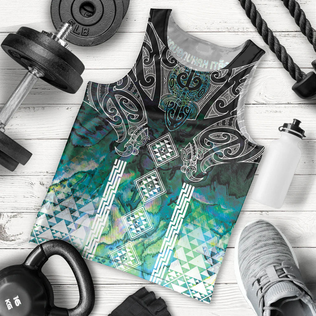 Aotearoa Maori Iwi Heritage Men Tank Top Ngati Kahungunu Paua Shell Turquoise