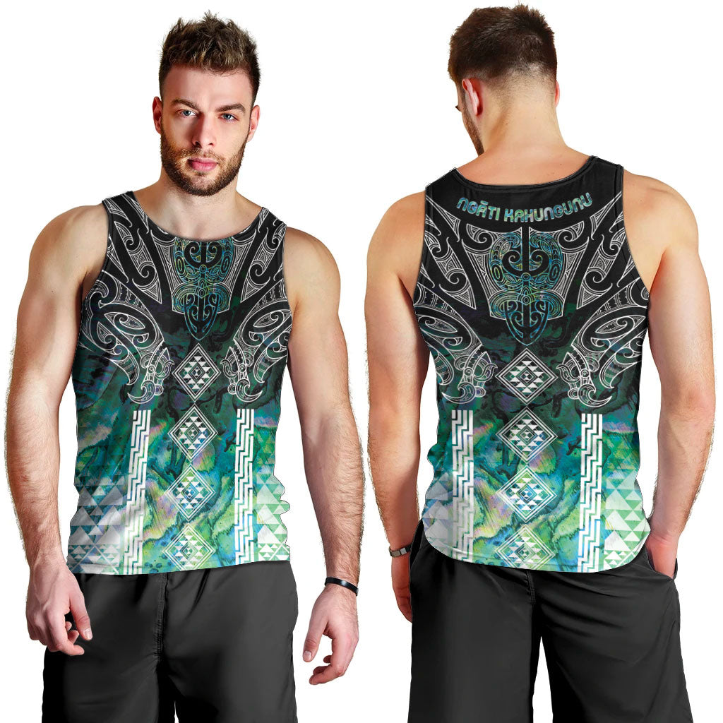 Aotearoa Maori Iwi Heritage Men Tank Top Ngati Kahungunu Paua Shell Turquoise