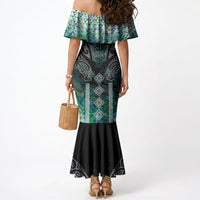 Aotearoa Maori Iwi Heritage Mermaid Dress Ngati Kahungunu Paua Shell Turquoise