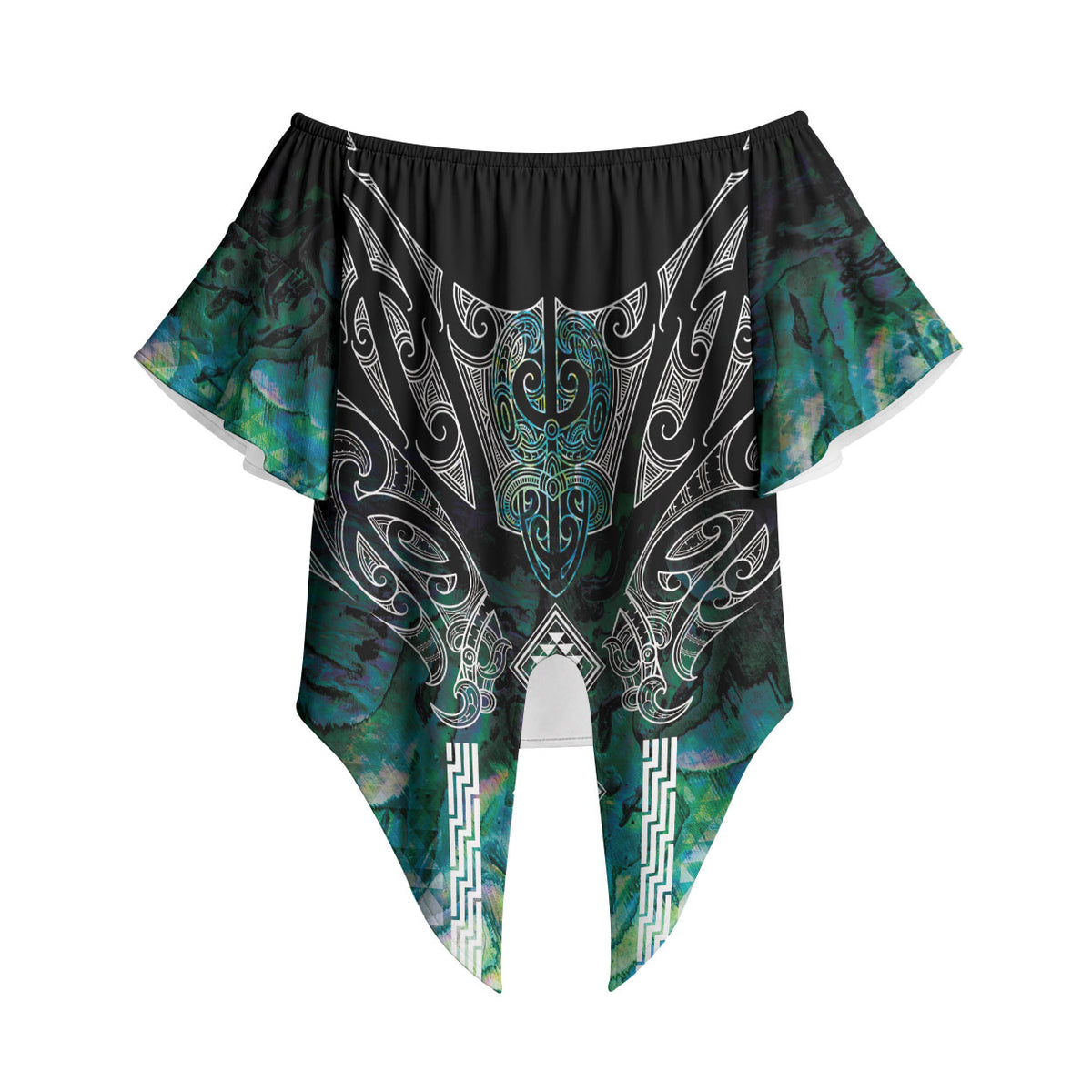 Aotearoa Maori Iwi Heritage Off Shoulder Wrap Waist Top Ngati Kahungunu Paua Shell Turquoise