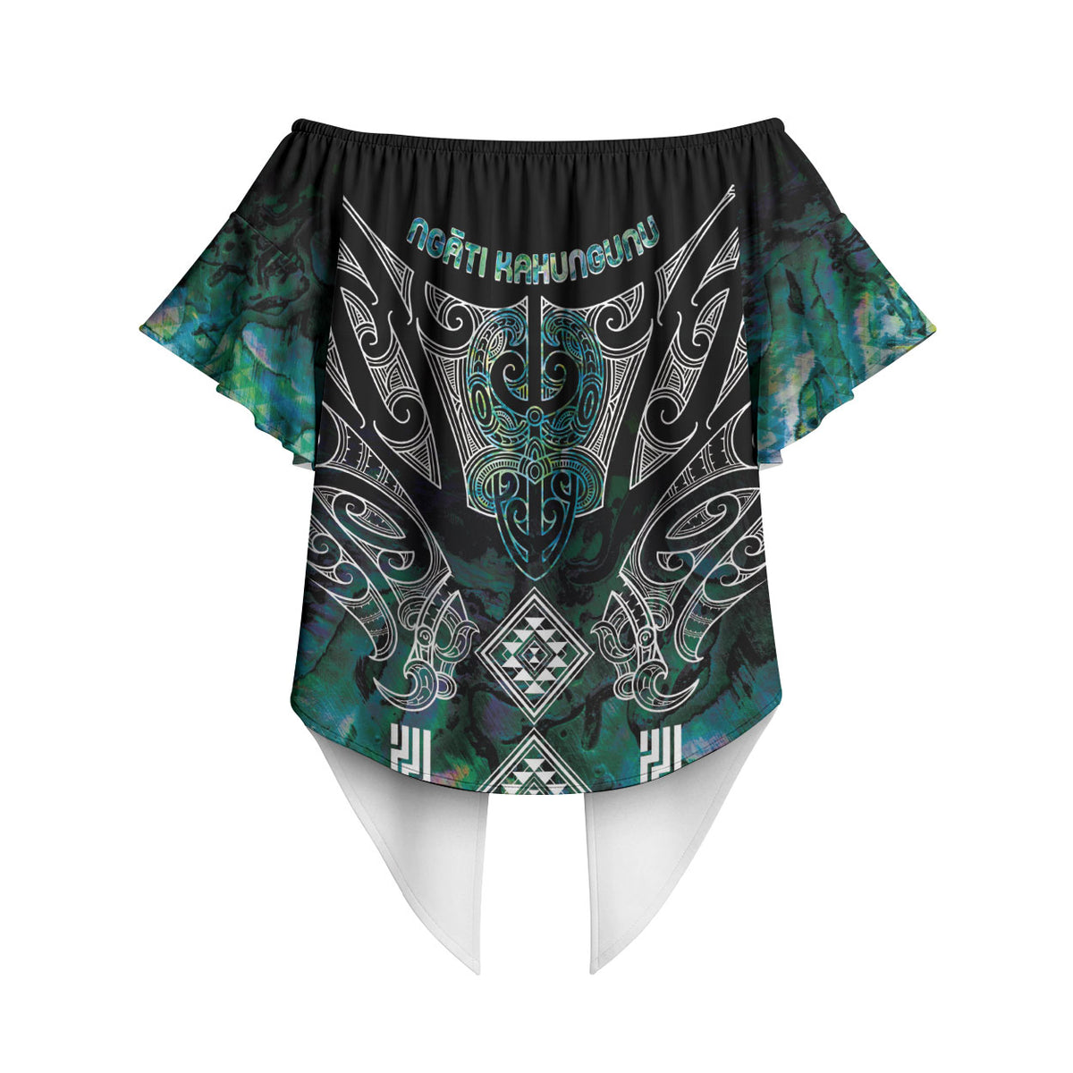 Aotearoa Maori Iwi Heritage Off Shoulder Wrap Waist Top Ngati Kahungunu Paua Shell Turquoise