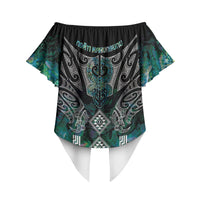 Aotearoa Maori Iwi Heritage Off Shoulder Wrap Waist Top Ngati Kahungunu Paua Shell Turquoise