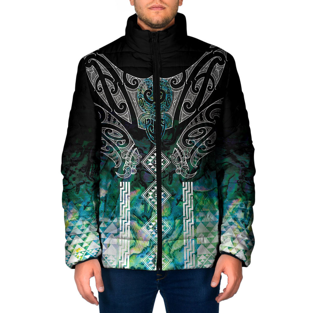 Aotearoa Maori Iwi Heritage Padded Jacket Ngati Kahungunu Paua Shell Turquoise