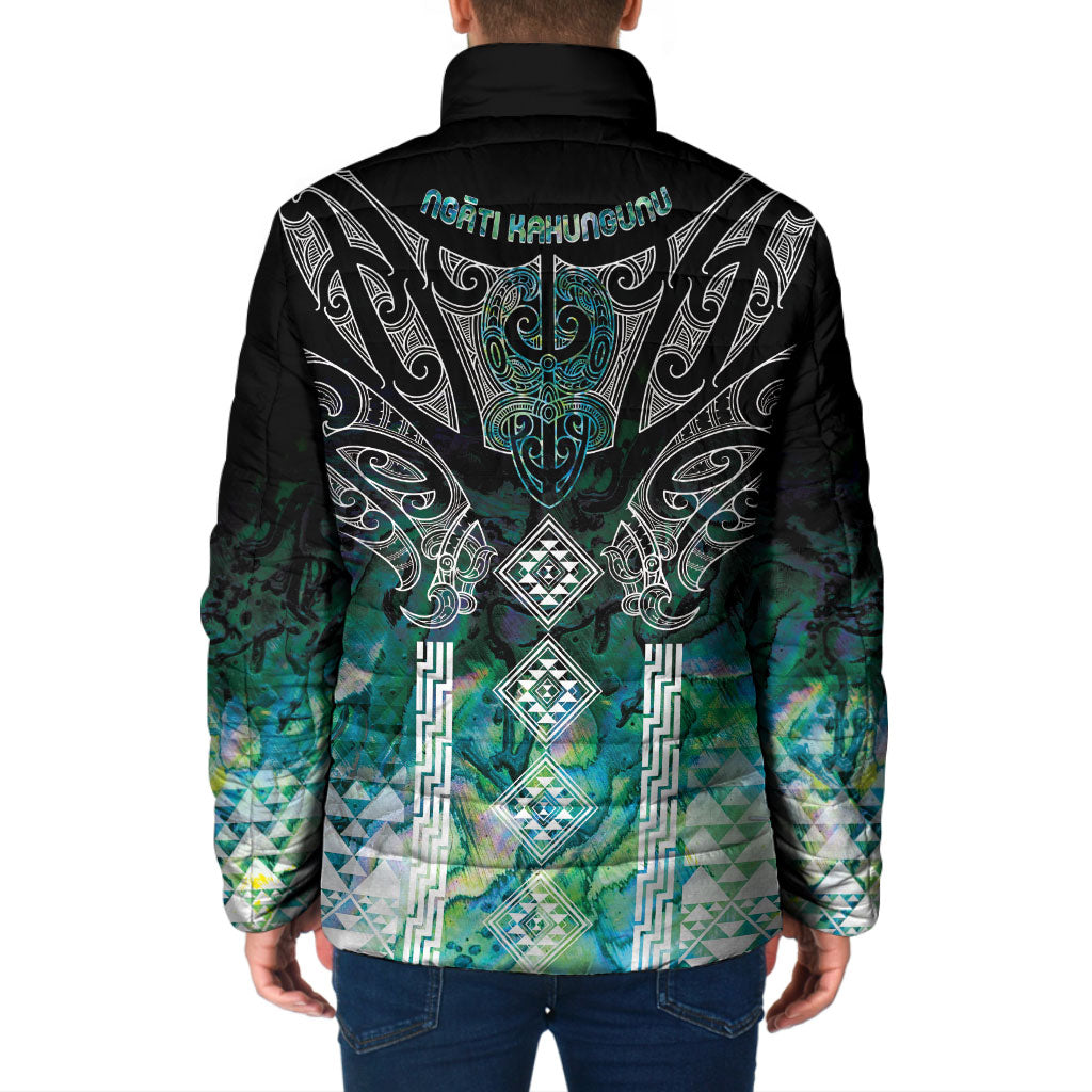 Aotearoa Maori Iwi Heritage Padded Jacket Ngati Kahungunu Paua Shell Turquoise