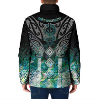 Aotearoa Maori Iwi Heritage Padded Jacket Ngati Kahungunu Paua Shell Turquoise